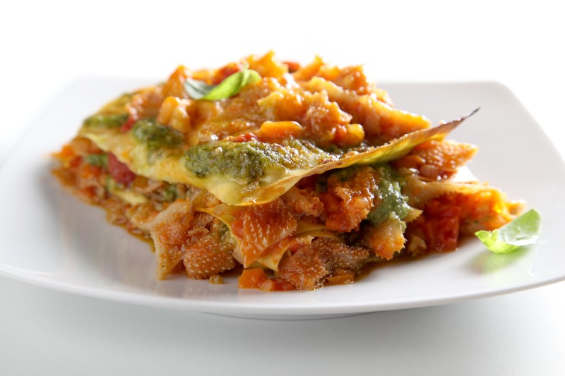 Tripe and pesto lasagne with Pecorino cheese gratin