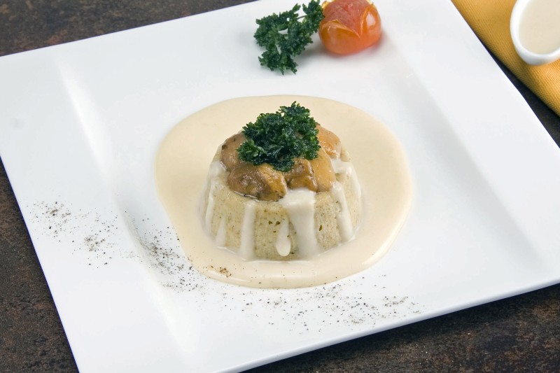 Porcini mushroom tortino with four cheeses cream