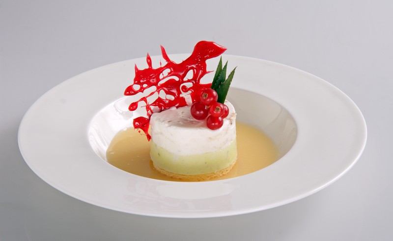 Duo of semifreddi on a white chocolate fondue