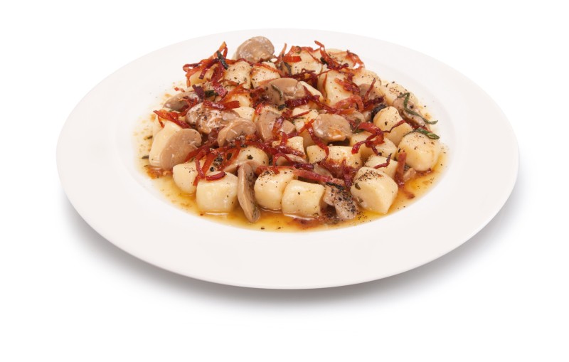 GNOCCHI WITH CHAMPIGNONS MUSHROOMS AND SPECK WITH FUSED BUTTER