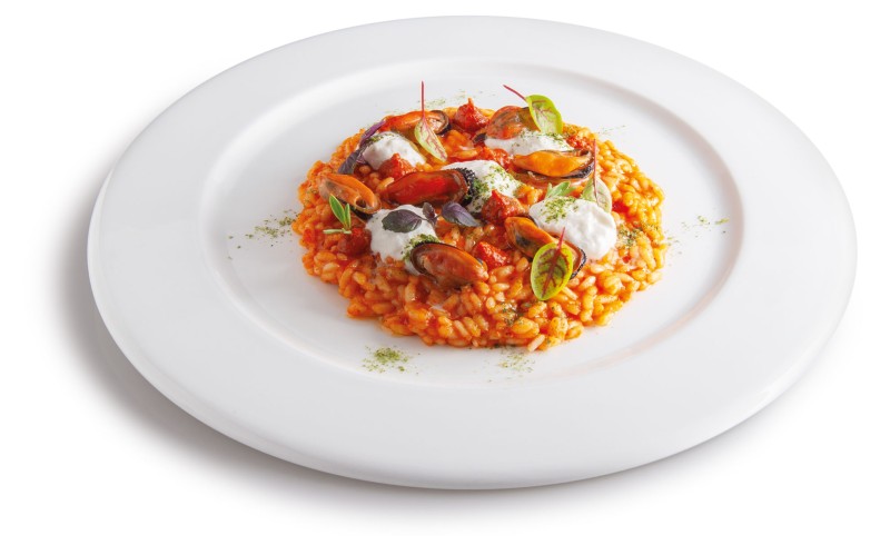 Risotto cozze, ‘nduja e stracciatella