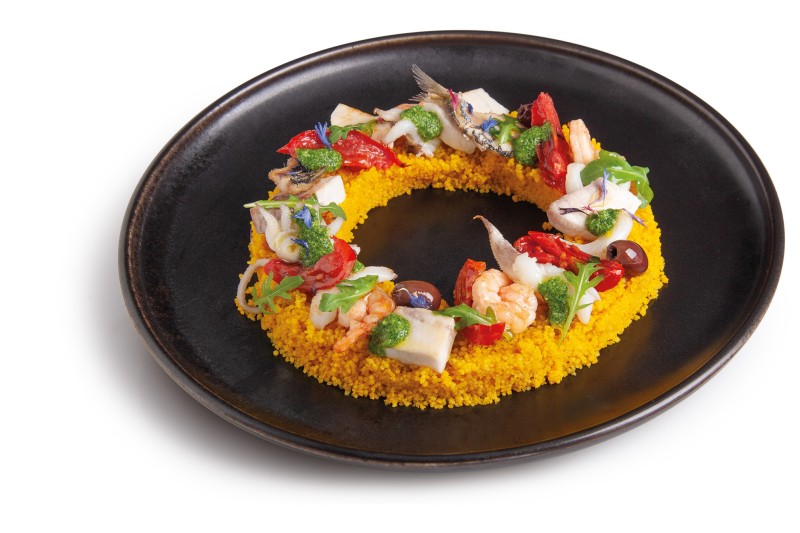 Cous cous di mare in crema di rucola