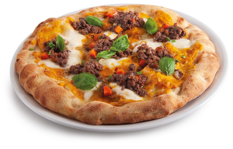 Pizza con ragù di chianina, mozzarella fiordilatte e zucca